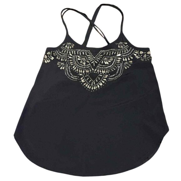 Abercrombie & Fitch Navy Beaded Boho Cami Spaghetti Strap Tank Top Size XS - Picture 1 of 15